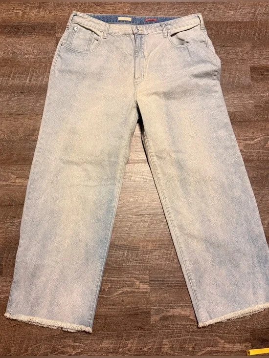Anthro Pilcro Light Wash Wide-Leg Jeans with Frayed Hem Sz 16W - Picture 1 of 7